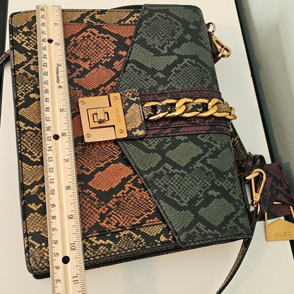 ALDO Glendaa Snakeskin Patchwork Crossbody Satchel Purse with Gold Chain - Picture 6 of 10